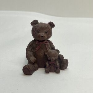 Vintage JW Brown Teddy Bear and Cub Figurine Miniature Resin Decor‎